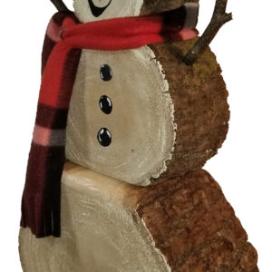 Snowman made from wood rounds