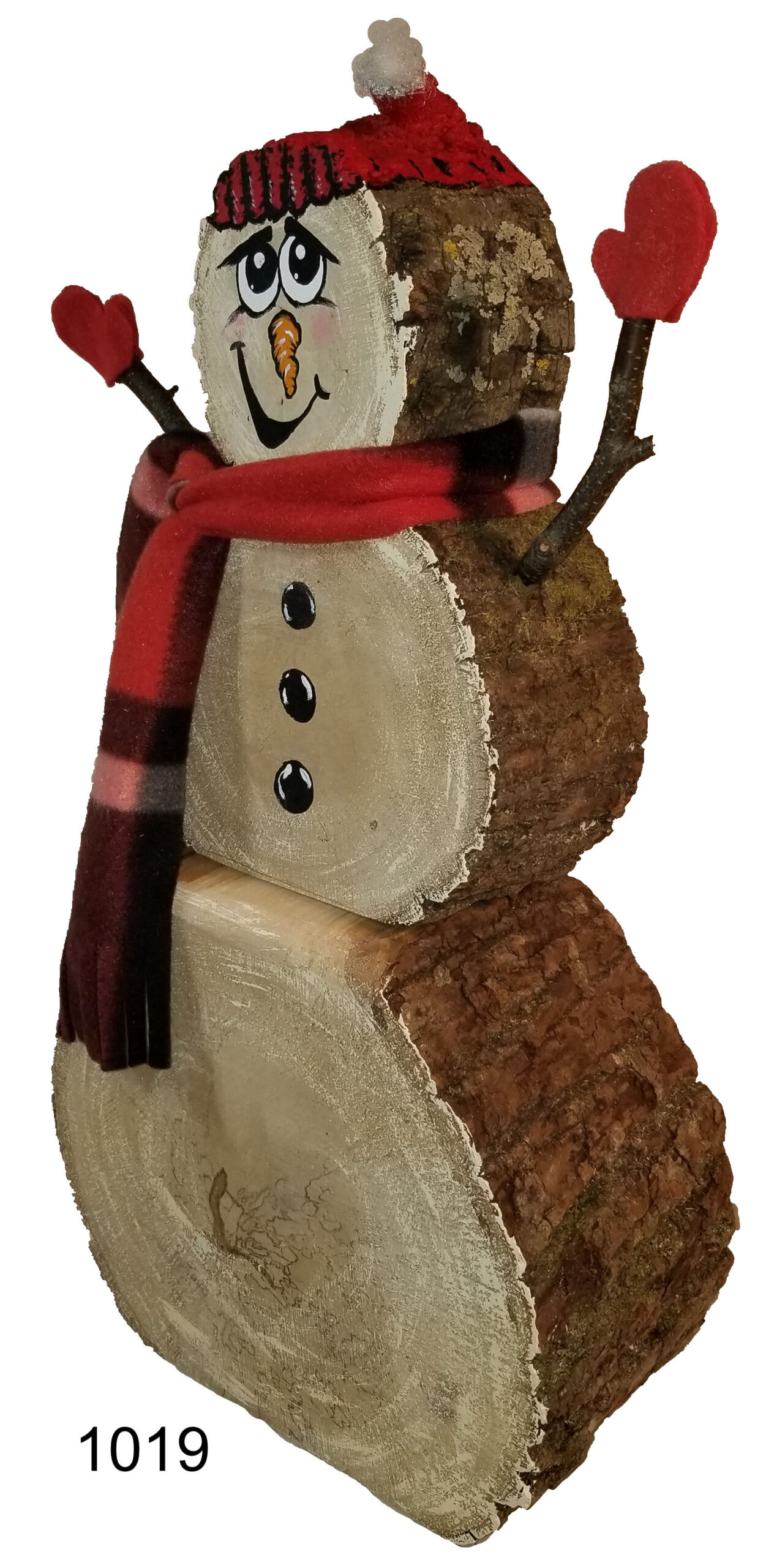 Snowman made from wood rounds