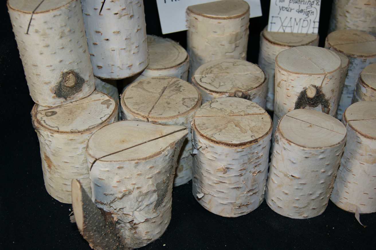 slotted birch log card holders